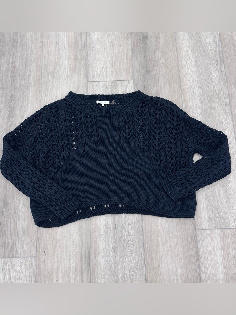 Minnie Rose open knit long sleeve sweater black small